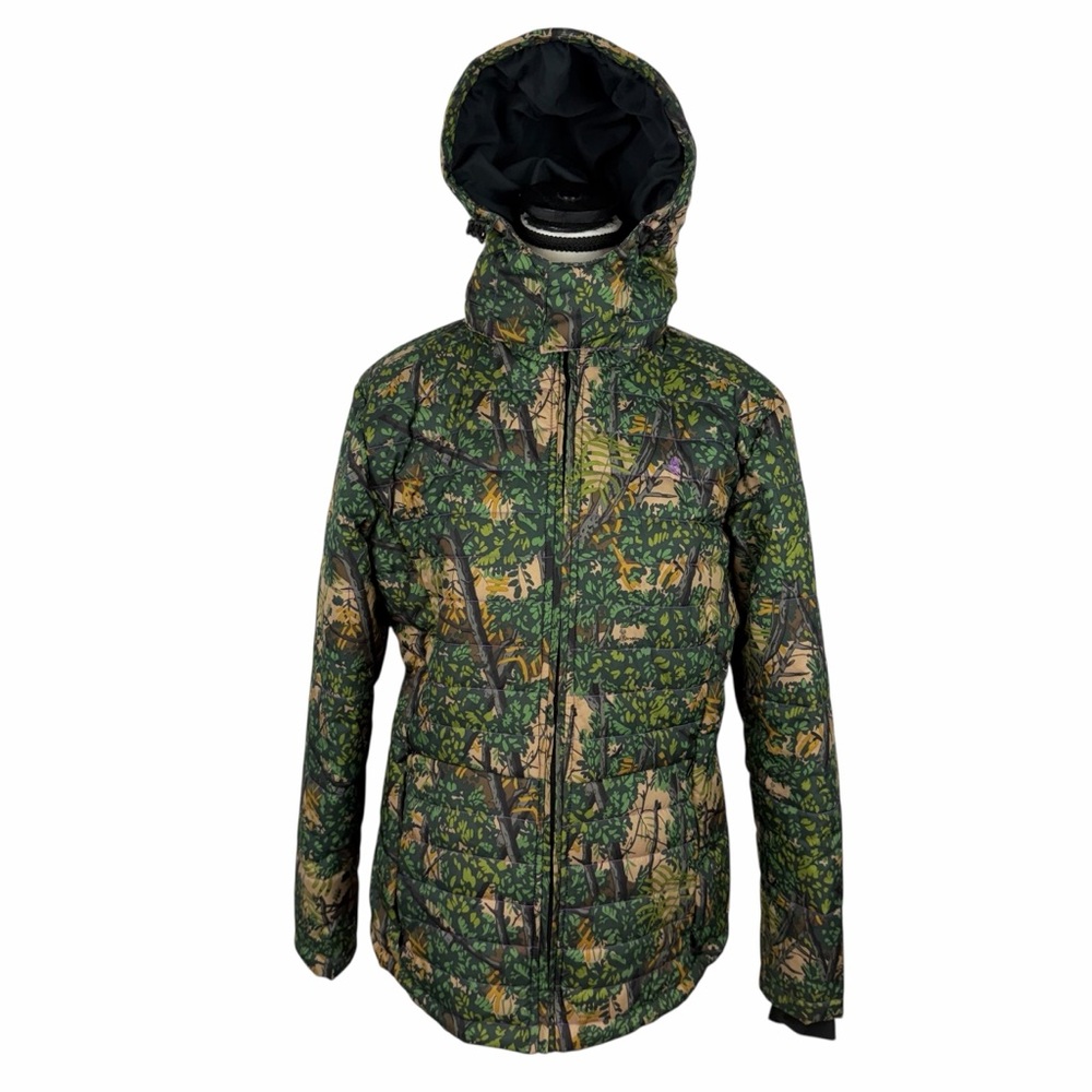 Bushlan Camo Insulated Puffer Jacket S Hooded Hunting Coat Woodland Leaf Print - Picture 2 of 14